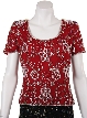 Short Sleeved Hand Beaded Blouse — in Red/Silver