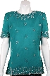 Decorative Bordered Beaded Blouse — in Jade Green