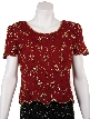 Round Edged Hem Short Sleeved Blouse — in Burgundy/Gold