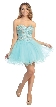 Strapless Floral Lace Bust Tulle Short Party Prom Dress — in Aqua/Nude