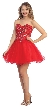 Strapless Floral Lace Bust Tulle Short Party Prom Dress — in Red/Nude