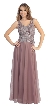 Sleeveless V-Neck Lace Top Long Formal Evening Prom Dress