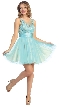 Floral Beaded Bust Tulle Short Formal Prom Dress  — in Turquoise/Nude