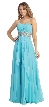 Strapless Floral Beaded Waist Long Formal Prom Dress — in Light Turquoise