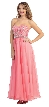 Strapless Floral Sequins Bust Long Formal Prom Dress — in Coral