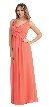 V-Neck Shirred Bust & Waist Long Formal Bridesmaid Dress — in Coral