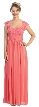 Cap Sleeves Lacey Bust Long Formal Evening Prom Dress — in Coral