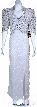 Full Length High Waistline Beaded Dress — in White/Silver