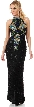 Turtle Neck Artistic Floral Bodice Long Beaded Formal Dress