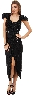 Cap Sleeves V-Neck Tea length Sequined Formal Evening Dress