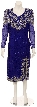 Tea Length Long Sleeves Petal Beaded Formal Dress — in Royal Blue/Silver