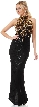 Turtle Neck Stems Bodice Long Beaded Formal Dress