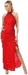 Halter Neck Long Beaded Formal Dress with Front Slit