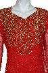 Sequin Beaded Floral Print Tea Length Dress — in closeup