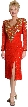 Full Sleeves Medium Length Sequined Cocktail Dress — in Red/Gold