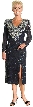 Full Sleeves Tea Length Silk Sequined Formal Dress with Slit — in Navy/Silver