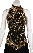 A-Line Halter Neck Beaded Dress. — in Back/Gold closeup