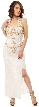 Halter Neck Beaded Long Formal Cocktail Dress with Slit