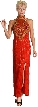 Closed Neck Full Length Beaded Formal Gown — in Red/Gold