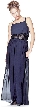 Long Formal Dress with Crossed Back & Beaded Belt  — in Black Nite