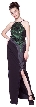 Satin Beaded Long  Formal Dress — in Black/Green color