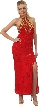 Halter Neck Floral Bust Long Formal Beaded Dress 
