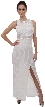 Semi See Thru Waist Beaded Formal Dress — in White