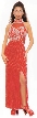 Halter Neck Sequined Formal Cocktail Dress  — in Red/Silver color