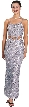 Spaghetti Straps Sequined Long Dress with Keyhole Waist — in Silver