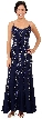 Flared Sequined Prom Dress with Spaghetti Straps — in Navy