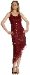 U-Neck Beaded Cocktail Party Dress with Asymmetric Hem  — in Burgundy