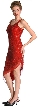 U-Neck Beaded Cocktail Party Dress with Asymmetric Hem  — in Red