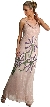 Cowl Neck Spaghetti Strap Beaded Formal Dress