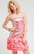 Strapless Metallic Bodice Short Dress with Tiered Hem 