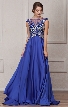 Embellished Sheer Top Long Prom Pageant Satin Dress — in Royal Blue