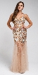 Long Embellished Halter Tulle Prom Dress — in Gold