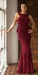 Ruffled Back Fit-n-Flare Long Formal Evening Jersey Dress — in Burgundy