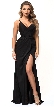 Double Spaghetti Straps Overlay Bodice Long Bridesmaid Dress — in Black