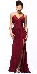 Double Spaghetti Straps Overlay Bodice Long Bridesmaid Dress — in Burgundy
