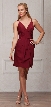 V-Neck Spaghetti Straps Shirred Short Bridesmaid Dress — in Burgundy