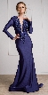Fitted & Embellished Full Sleeve Prom Gown — in Navy