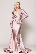 V Neck Rouched Formal Dress with Long Sleeves — in Rosy Brown