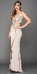V-Neck Mesh Bejeweled Bodice Long Prom Pageant Dress — in Champaign