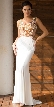 V-Neck Embellished Bodice Sheer Back Long Prom Dress — in Off White
