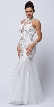 High Neck Beaded Bodice Mermaid Style Mesh Long Prom Dress — in Off White