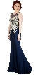 Boat Neck Fully Embroidered Bodice Long Formal Prom Dress