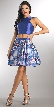 Solid Crop Top Short Floral Print Skirt Homecoming Dress