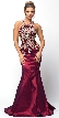 Embellished Bodice Round Neck Fit-n-Flare Long Prom Dress — in Burgundy