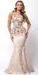 Embellished Bodice Round Neck Fit-n-Flare Long Prom Dress — in Champaign