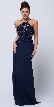 Beaded Halter Top Spaghetti Straps Long Formal Prom Dress — in Navy